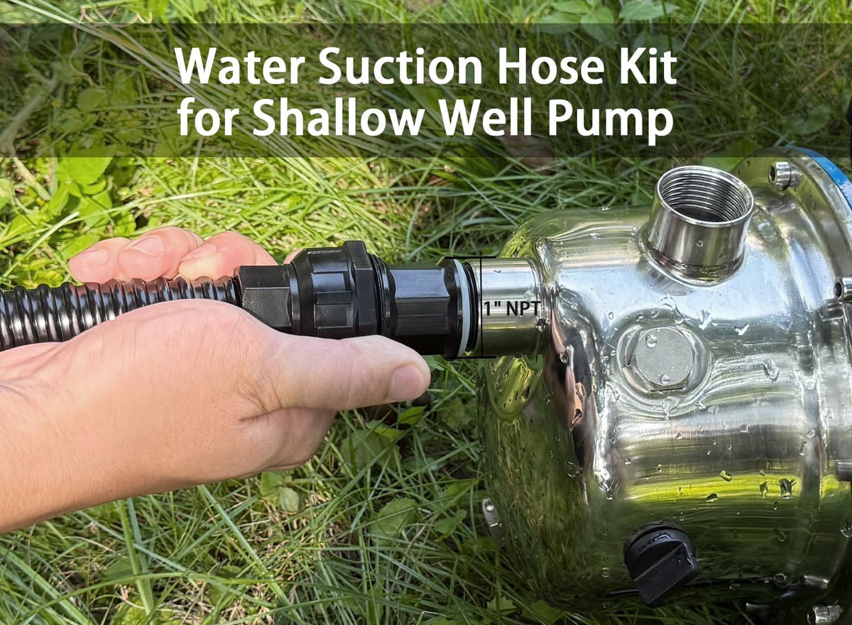 1" Suction Hose Kit with Check Valve, PVC Water Intake Hose Set, Flexible Tubing Easy to Install for Water Pump Well
