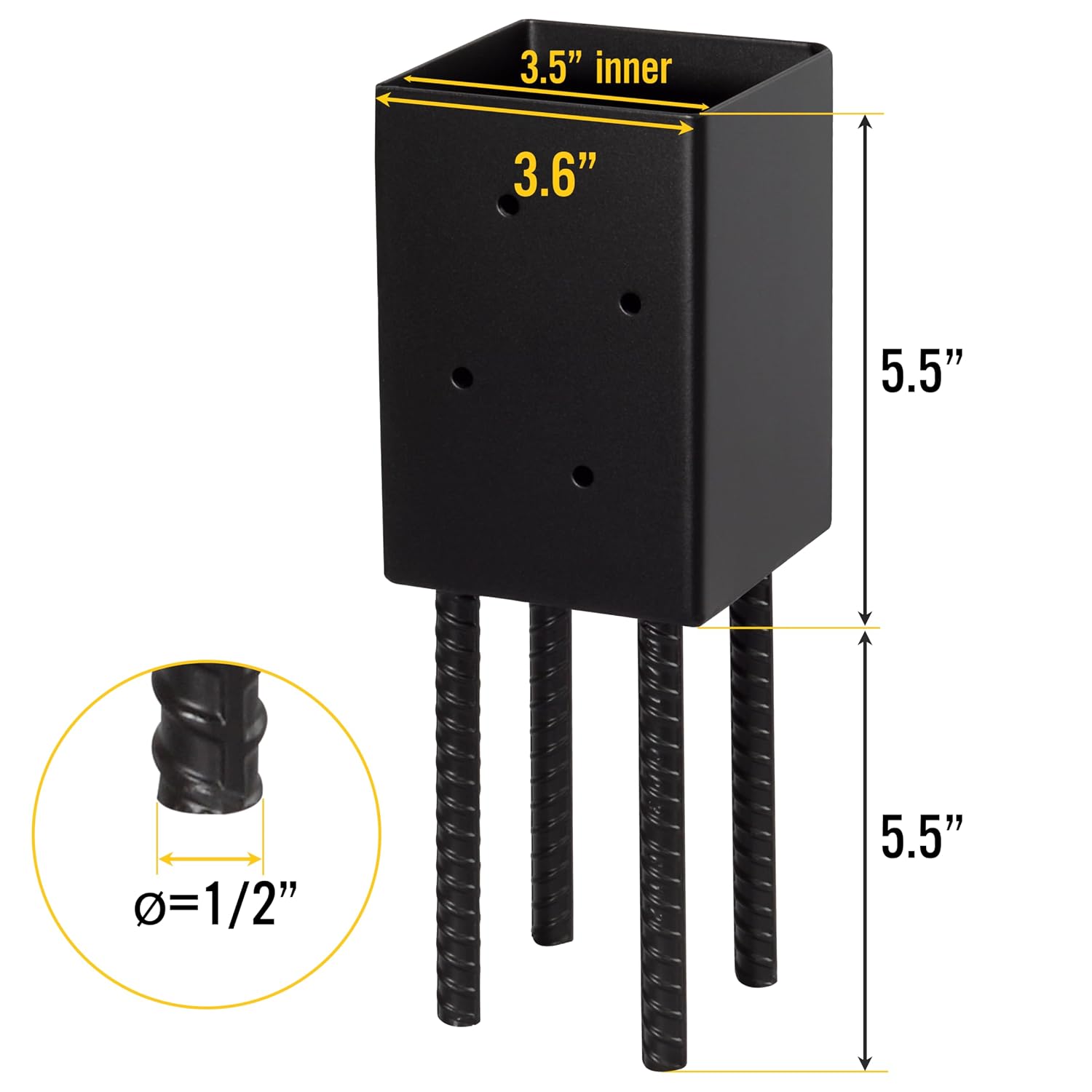 4x4 Post Base Holder Ground Spike Use for Concrete Deck - Post Anchor Brackets Metal Black Powder Coated 4 Inches x 4