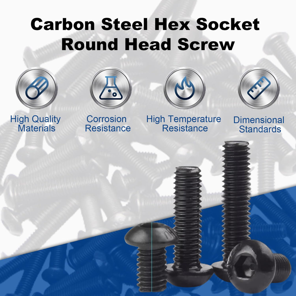 100Pcs M4 x 8mm Button Head Socket Cap Screws, Alloy Steel 10.9 Grade