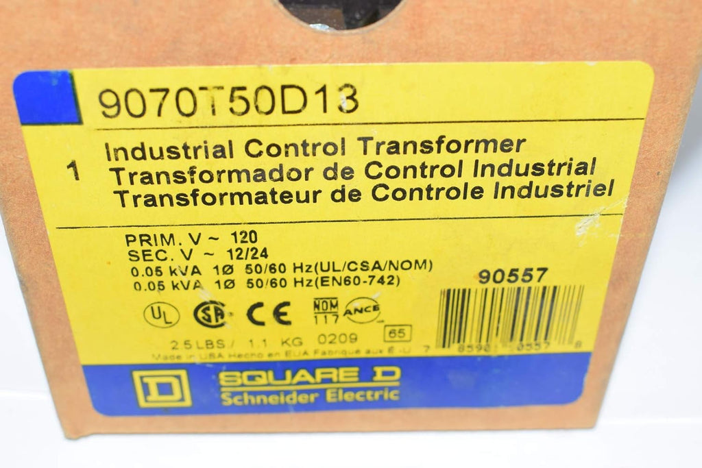 Square D 9070T50D13 Control Transformer, 50Va, 12/24Vac