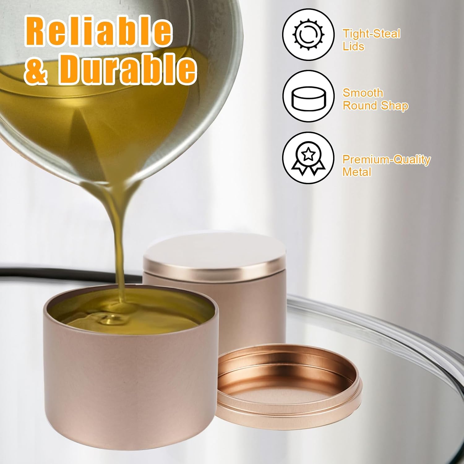 24 Pcs,4oz Rose Gold Empty Candle Tin with Lids for DIY Candle Making | Metal Candle Jar,Candle Jars for Making