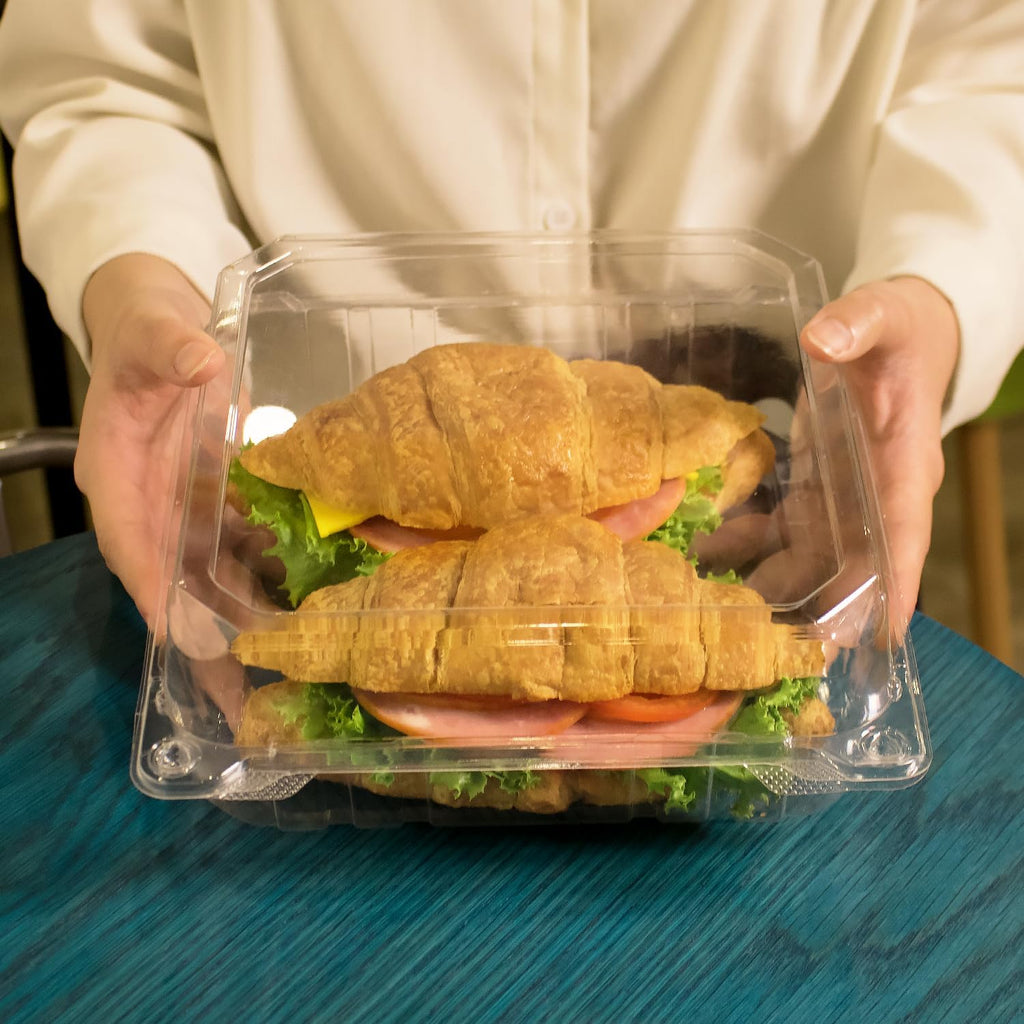 Clamshell Take Out Food Containers [9.3"x8.6" - 200 ct] Durable, Stackable, Crack-Resistant To Go Boxes | Translucent
