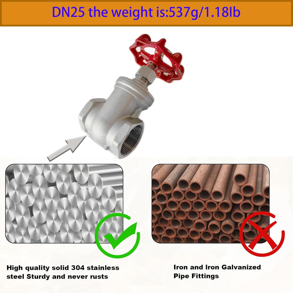 1" NPT 304 Stainless Steel Gate Valve DN25