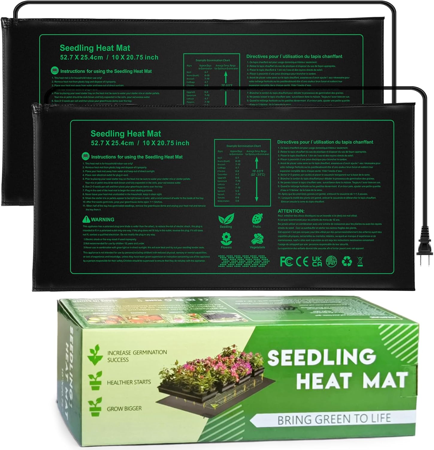 2 Pack Seedling Heat Mat, Durable Waterproof Seed Germination Heating Mat, Warm Hydroponic Plant Heating Pad