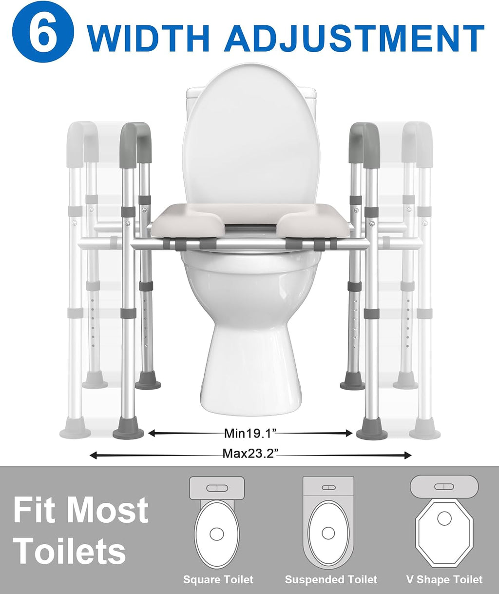 Raised Toilet Seat with Handles, Toilet Seat Riser for Seniors with Adjustable Height & Width, 400lb Handicap
