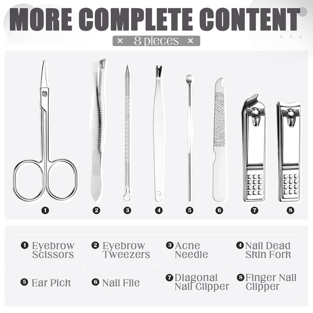 12 Set 8 in 1 Manicure Kit Gifts Nail Clippers, Glitter Silver