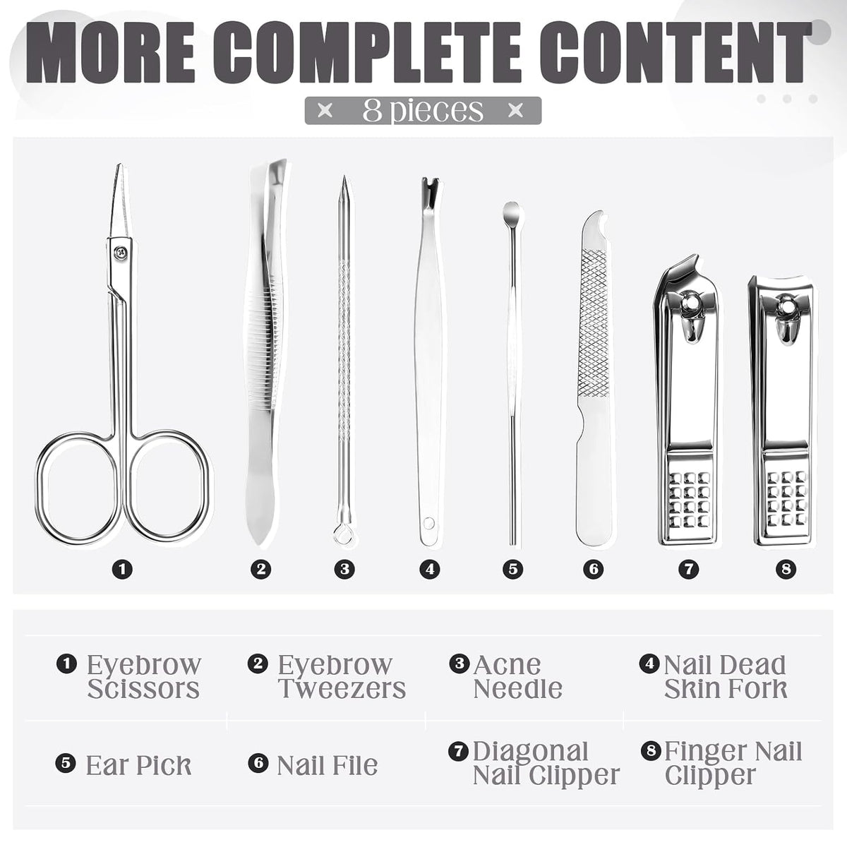 12 Set 8 in 1 Manicure Kit Gifts Nail Clippers, Glitter Silver
