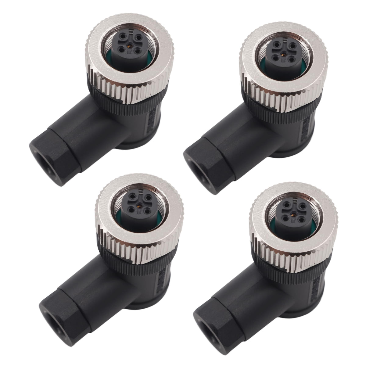 M12 Aviation Connector,4pcs 5-Pin Female Right Angle Socket Panel A Code Field Wireable IP67 Waterproof Industrial Circular Connector