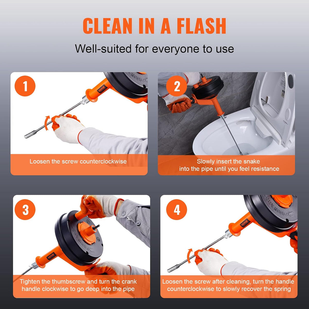 Drain Auger 25Ft, Plumbing Snake with Drill Attachment, Plumbers Snake Drain Clog Remover for Kitchen Bathroom Shower