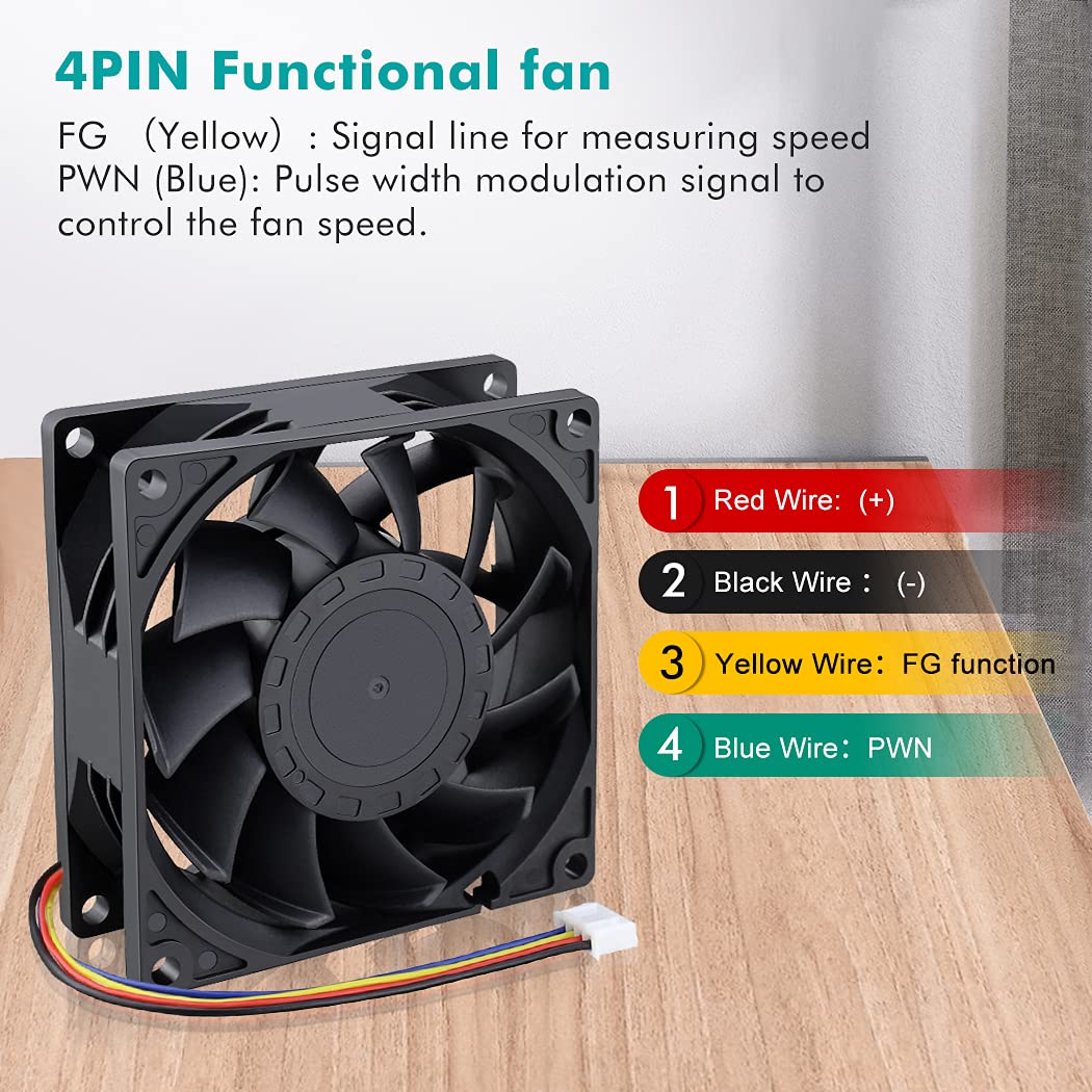 Wathai 4 Pin 80mm PC Computer Case Fan 12V High CFM Big Aflow DIY Cooling