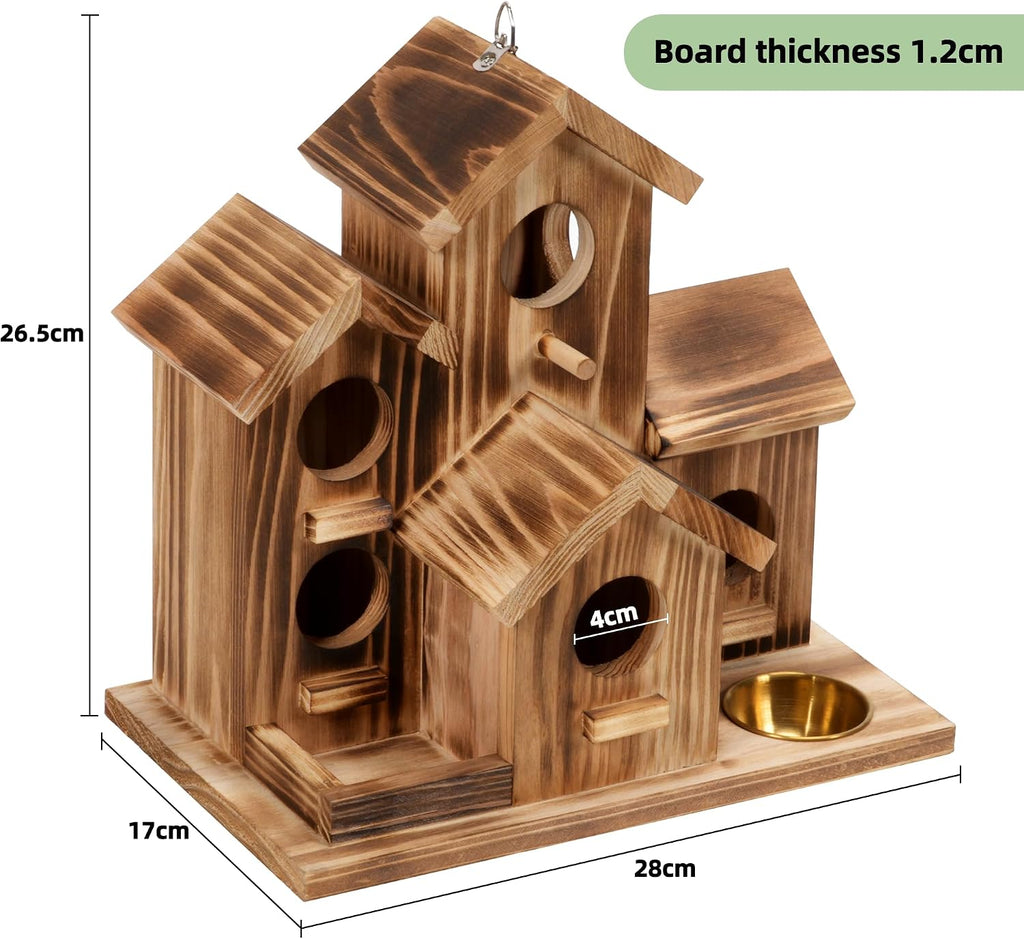 Bird House for Outside, 5 Hole Hanging Wooden Birdhouse Feeder