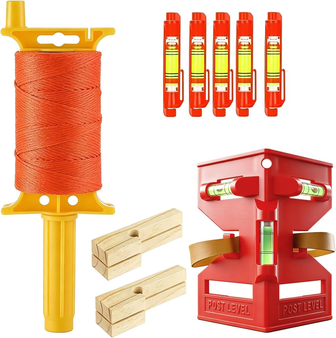 Post Level String Line Kit for masonry & fence post leveling | Includes post & pipe level with rubber strap,5 line