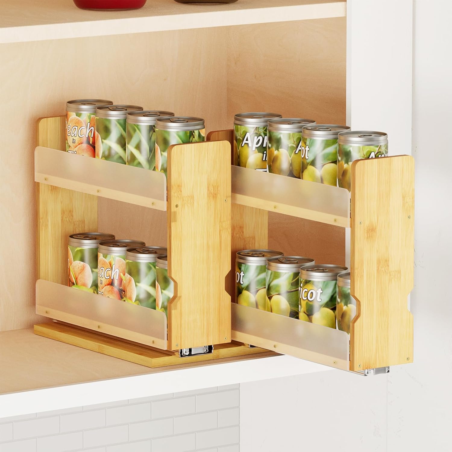 Bamboo Pull Out Spice Rack Organizer for Cabinet, Heavy Duty Slide Out Seasoning Kitchen Pantry Sliding Vertical