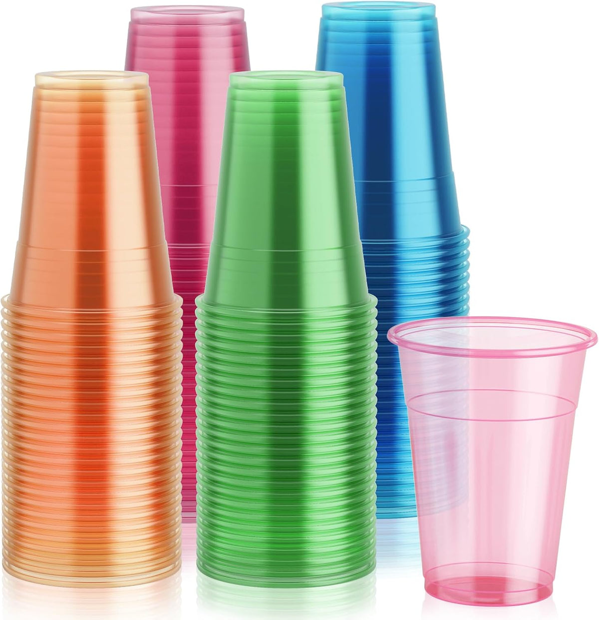 100 Pack 16 oz Plastic Cups, Assorted Neon Glow Party Cups