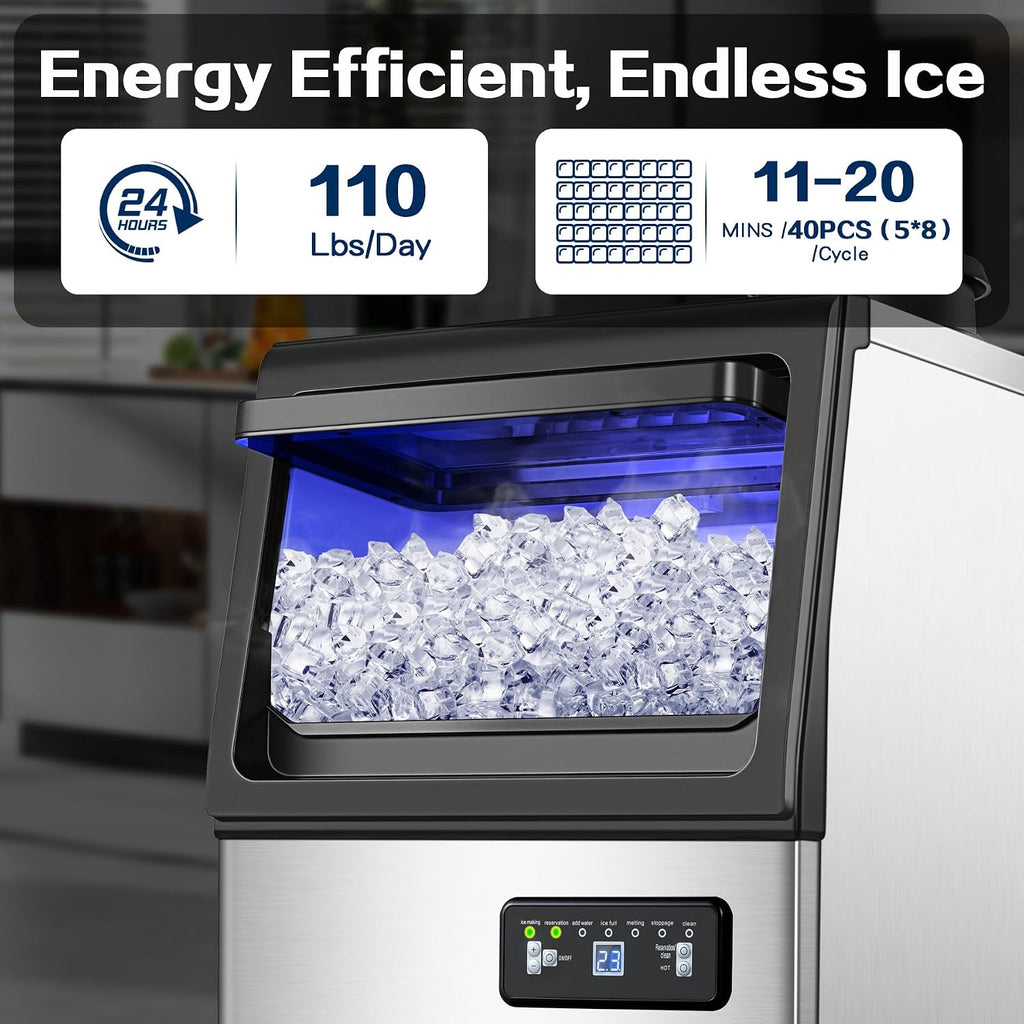 110LBS/24H Commercial Ice Maker Machine Under Counter/Freestanding