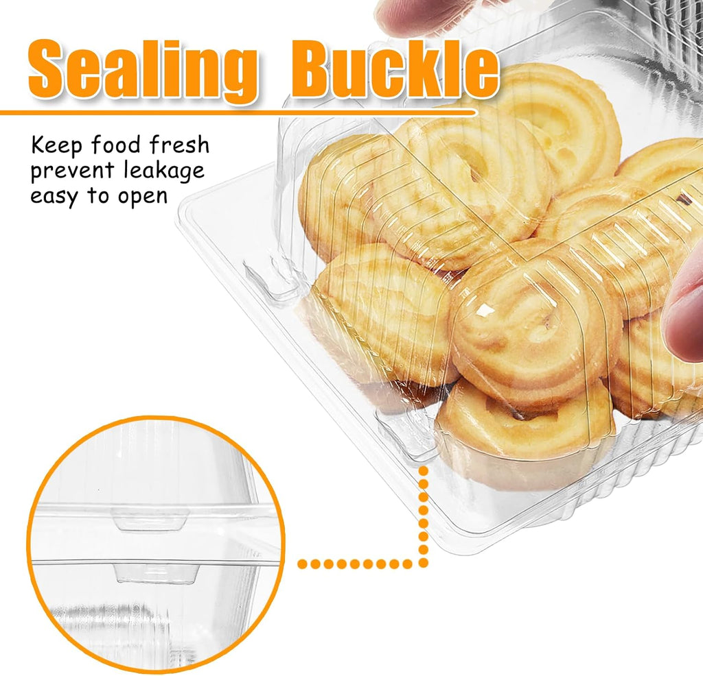 100 Pack Clear Plastic Square Hinged Food Clamshell Container,Disposable To Go Cake Slice Container,Clear Plastic