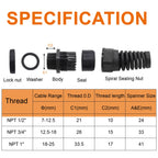 LifCratms 2Pcs NPT 1" Black Cable Gland