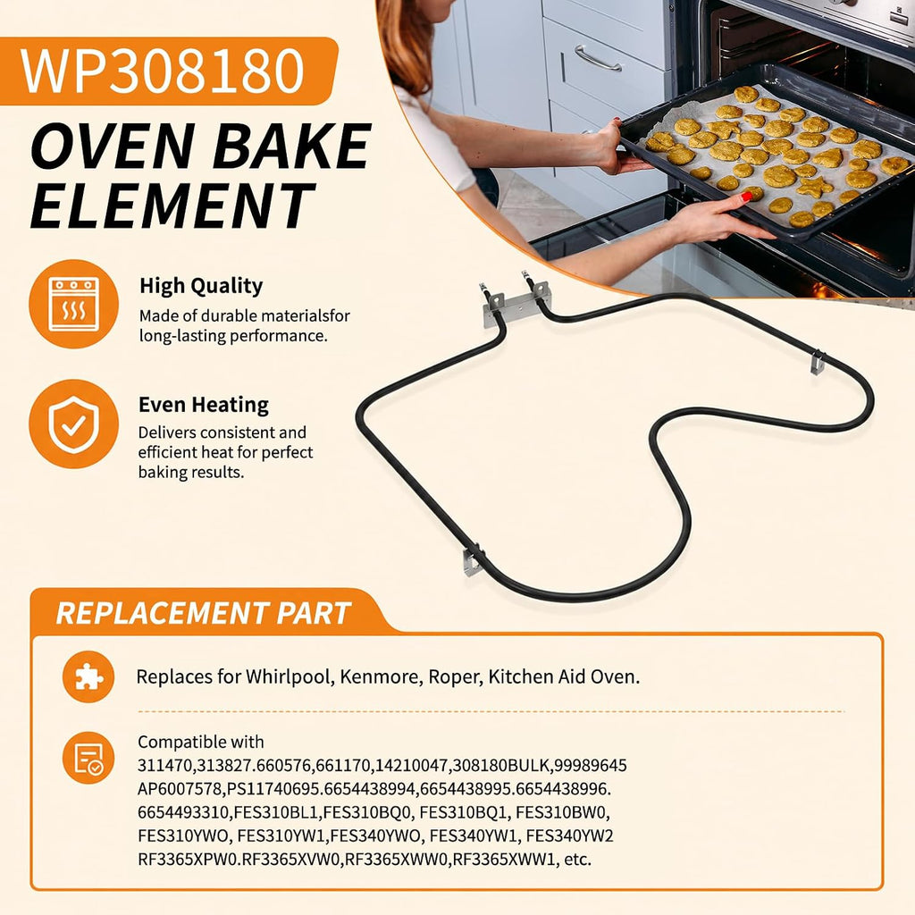WP308180 W10308477 Oven Bake Element Compatible with Whirlpool Kenmore Oven Heating Element RF366PXXN2, FEP310EN0, RF365PXYN0, RF327PXVW, 311470, 313827, 660576