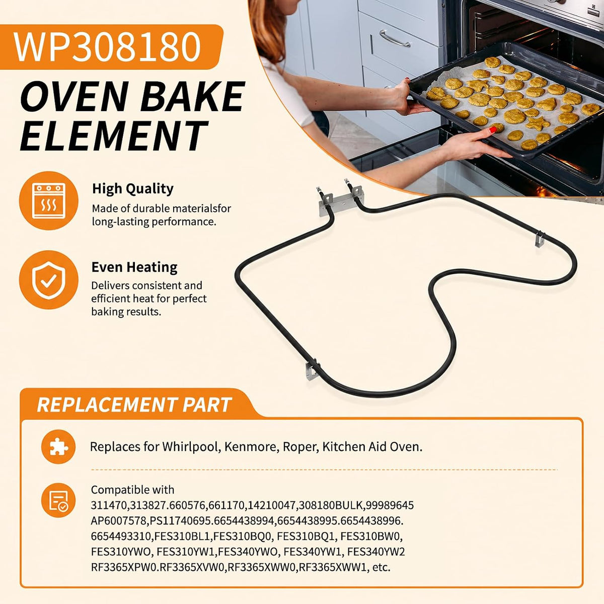 WP308180 W10308477 Oven Bake Element Compatible with Whirlpool Kenmore Oven Heating Element RF366PXXN2, FEP310EN0, RF365PXYN0, RF327PXVW, 311470, 313827, 660576