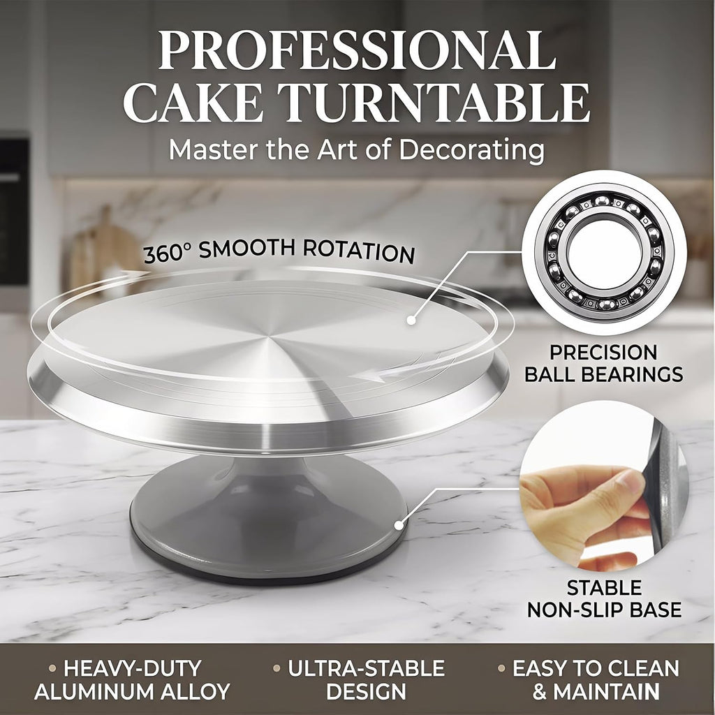 Cake Decorating Supplies Kit with 12" Aluminum Rotating Cake Turntable Stand, Professional Baking Tools, Cake