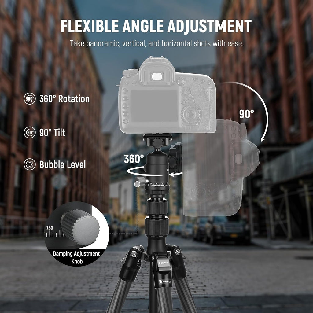 Carbon Fiber Camera Tripod Monopod, 65" Lightweight Compact Portable Travel DSLR Video Stand, 360° Ball Head, Anti