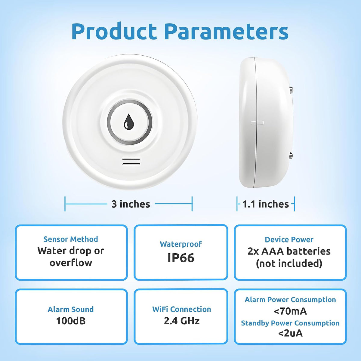 Drip Defender Pro Water Sensor WiFi Water Leak Detector for Home 100dB | High Sensitivity Smart Moisture Alarm, IP66