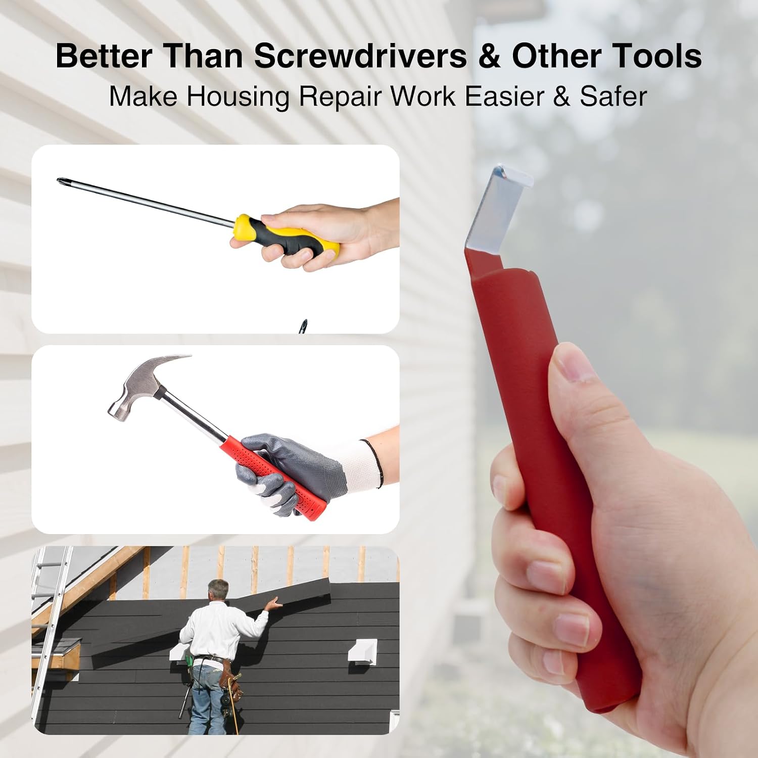 Vinyl Siding Removal Tool with Extra Long Handle, 7" Steel Blade Vinyl Installation and Removal Tool for Installation