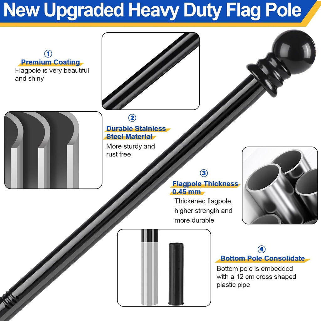 Flag Pole for Outside House, Heavy Duty Metal Flagpole for Residential, Outdoor or Porch, Stainless Steel Flag Poles
