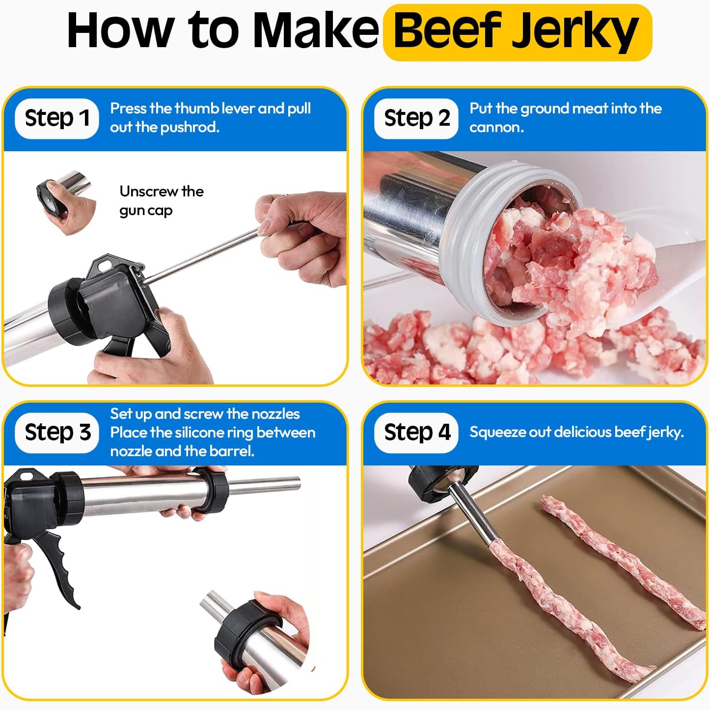 Stainless Steel Beef Jerky Gun Kit, Sausage Stuffer & Meat Maker