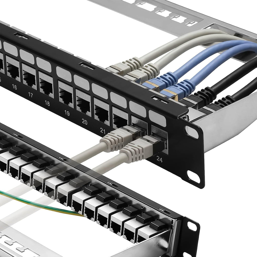 Patch Panel 24 Port Cat6A with Inline Keystone 10G Support, Coupler Patch Panel STP Shielded 19-Inch with Removable