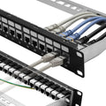 Patch Panel 24 Port Cat6A with Inline Keystone 10G Support, Coupler Patch Panel STP Shielded 19-Inch with Removable