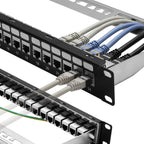 Patch Panel 24 Port Cat6A with Inline Keystone 10G Support, Coupler Patch Panel STP Shielded 19-Inch with Removable