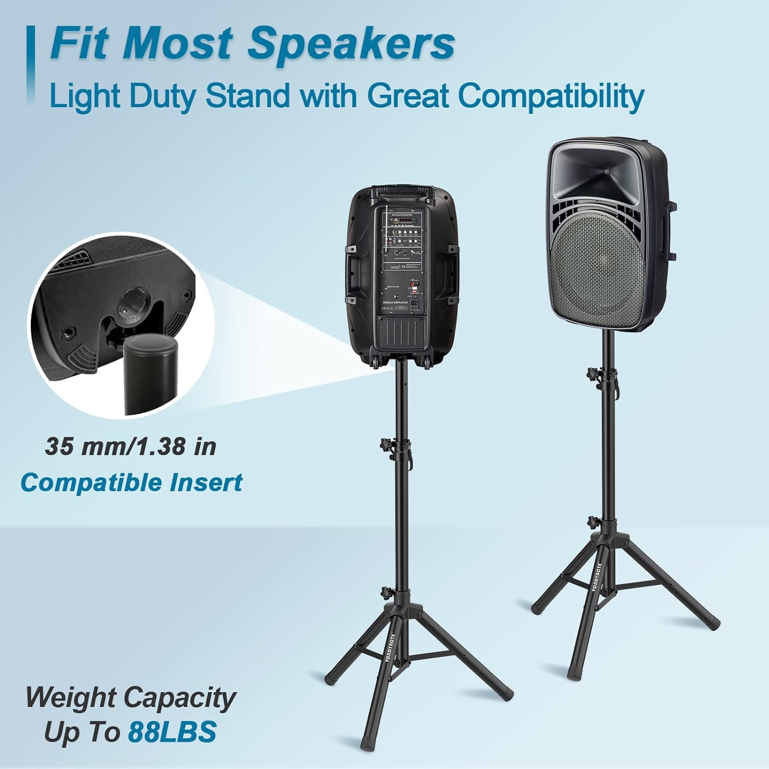 Tripod Speaker Stands Short 33.5"-53.5" PA DJ with Carrying Bags | Speaker Stand Pair, Adjustable Height, Slim Mini