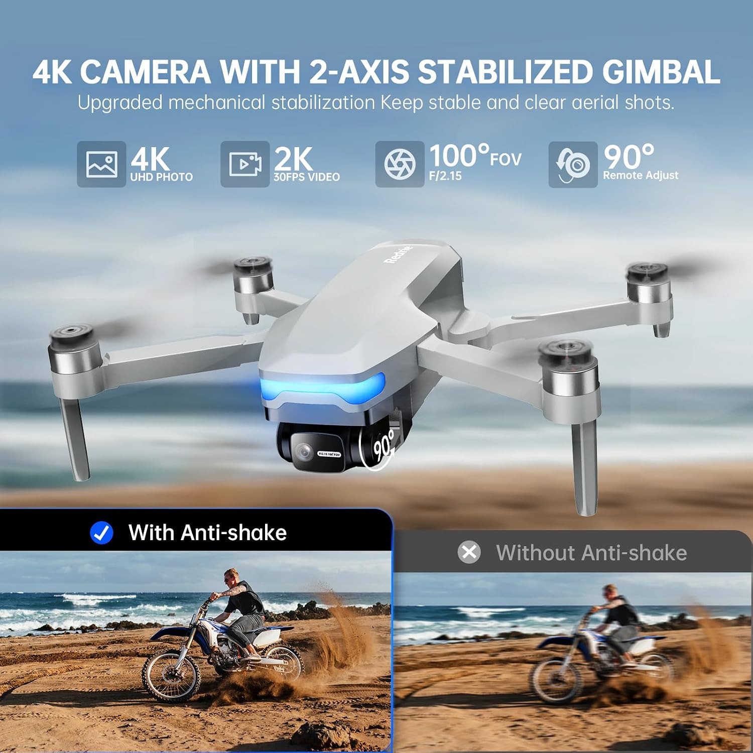 Drones with Camera for Adults 4K, Foldable Beginner Drone with Brushless Motor, Auto Follow, Tap Fly, Circle Fly, One