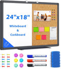 Combination White Board & Bulletin Cork Board 24 x 18 Whiteboard Magnetic, Combo Dry Erase Board with Black Aluminum