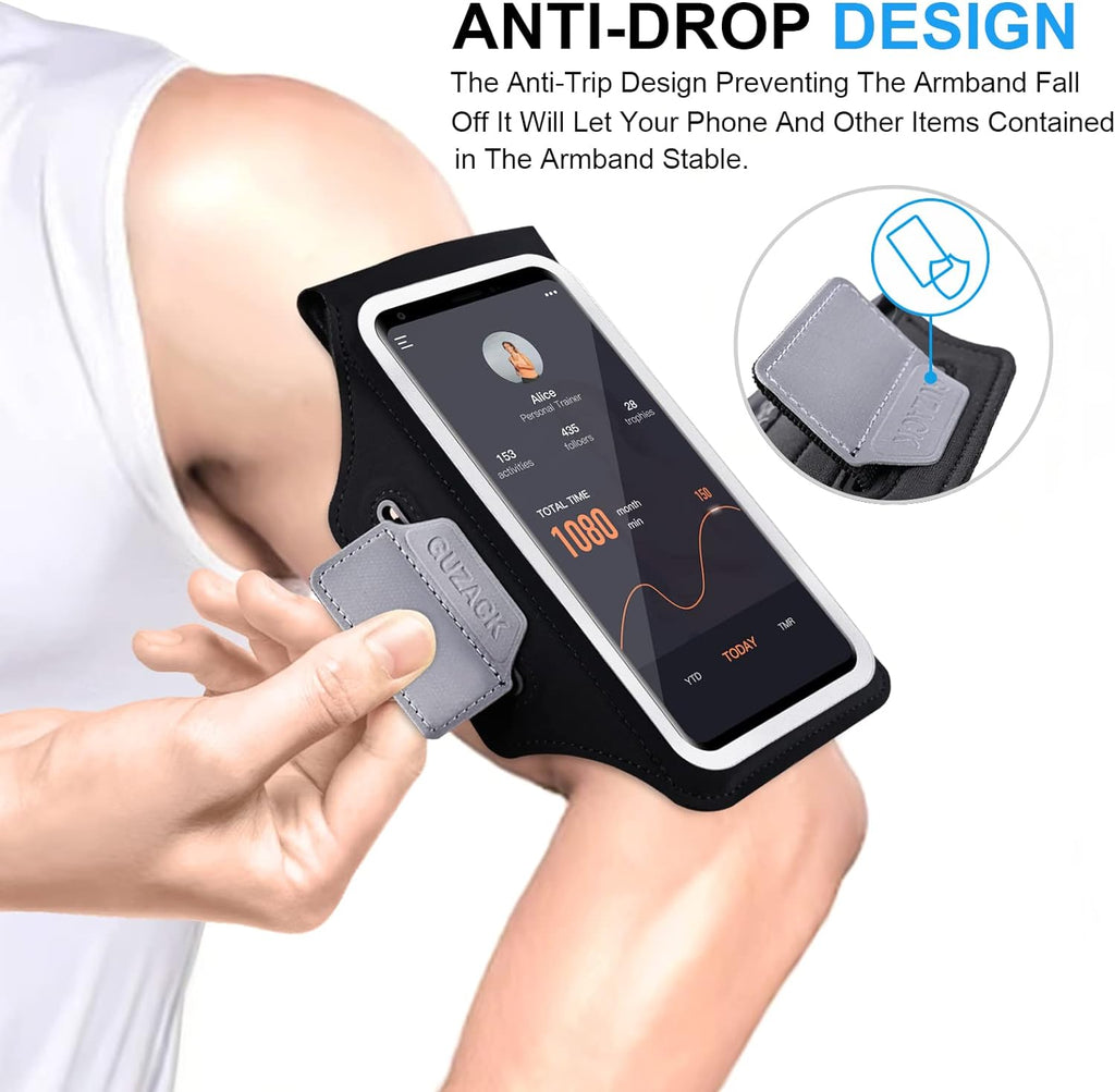 Running Armband with Zipper Pouch, Running Phone Holder,Up to 6.9" | Card Slot, Anti-Drop Buckle, Breathable, Sports