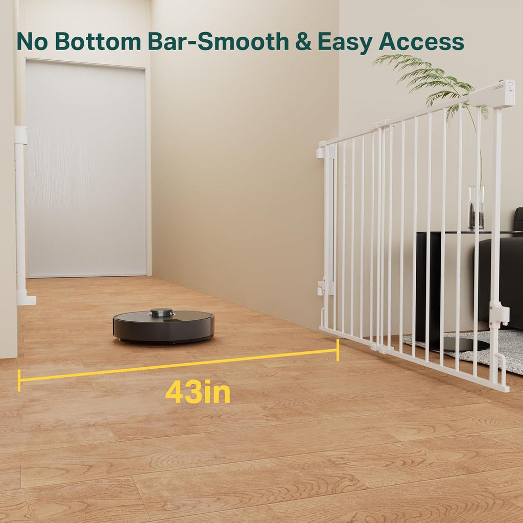 29.2–43" Baby Gate for Stairs, Hardware Mounted (Drill Required), Expandable No Bottom Bar Dog Gate, Auto Close Extra