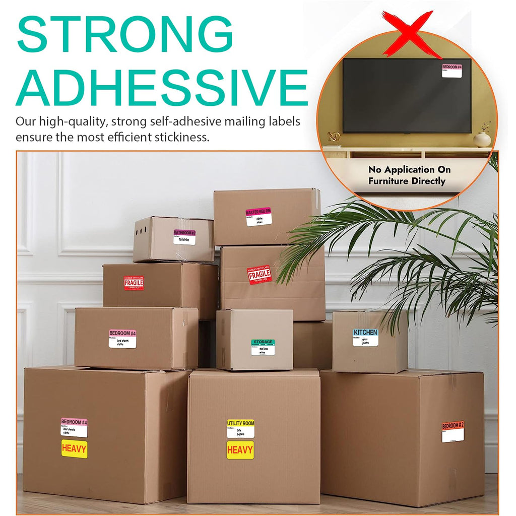 Moving Packing Box Labels for 3-4 Bedroom, 20-Color Coded Moving Stickers