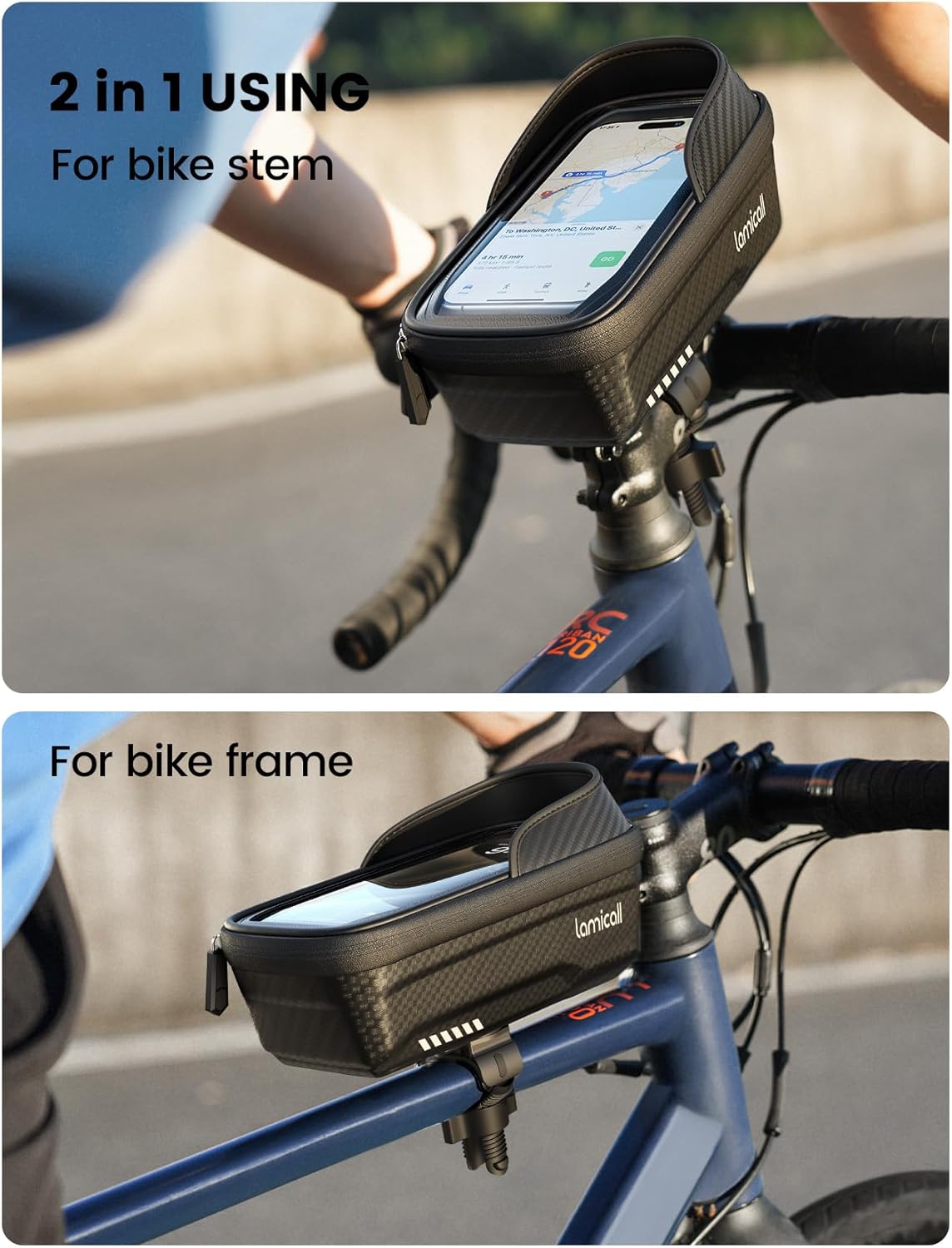 Bike Frame Bag Waterproof - [1s Release] Bike Phone Mount Holder | 2 in1 Bicycle Top Tube Bag, Cycling Pouch with