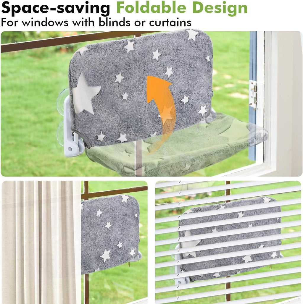 Cat Window Perch, Glow in The Dark Cordless Foldable Pet Hammock Bed for Window with Sturdy Metal Frame, Glowing
