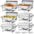 Rectangle Chafing Dishes, 9 Qt 6 Pack Stainless Steel Chafing Dish, Food Warmer Chafer Complete Set with Hollow