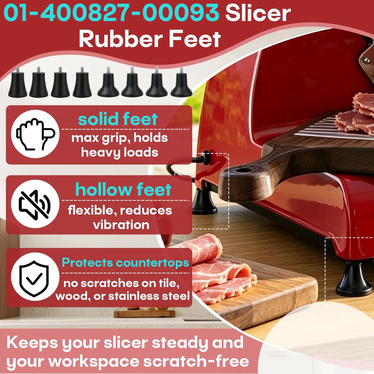 8 Pcs 01-400827-00093 Slicer Feet, 0.3" Thread, Compatible with Berkel