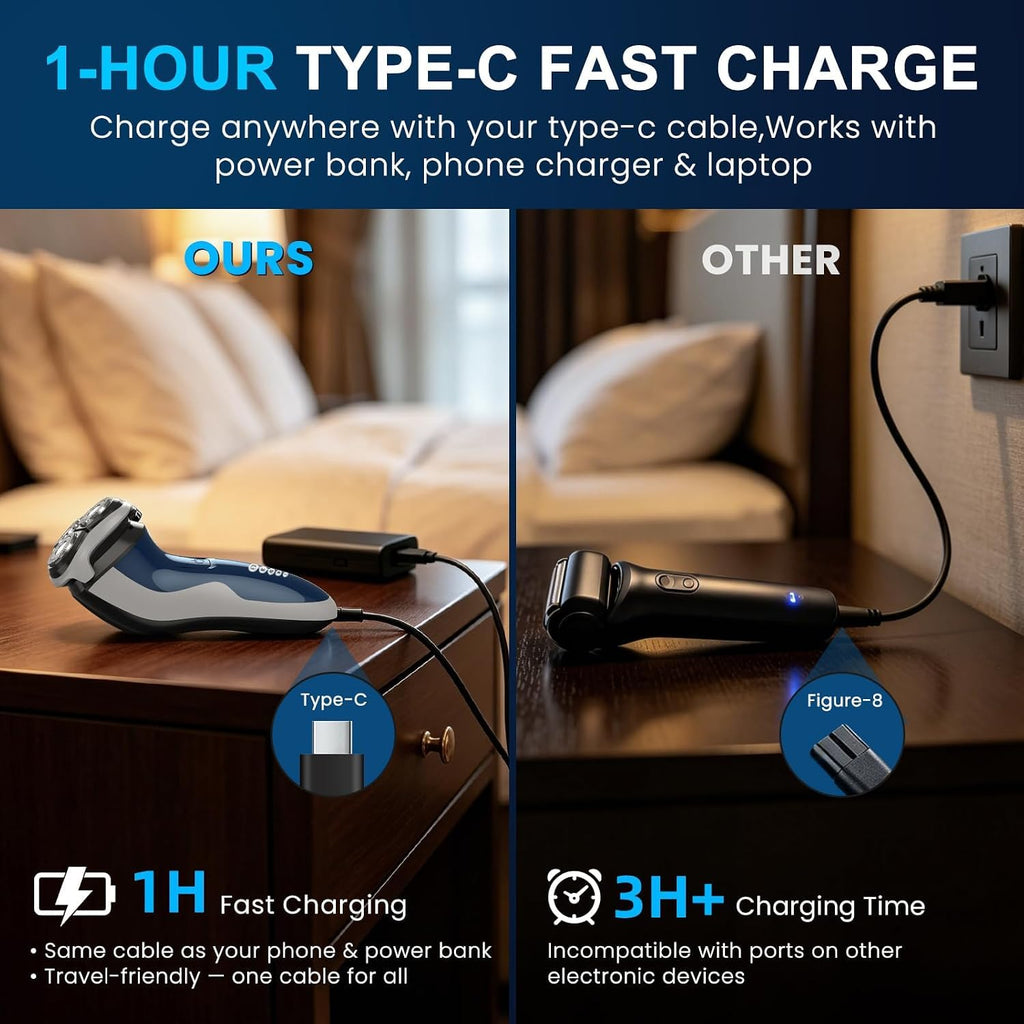 Rechargeable Electric Razor for Men: 120-Min Electric Shaver