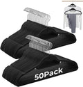 Black Velvet Hangers, Stackable Hanger with Non Slip Felt Fabric | Ultra Thin and Space Saving with 360° Swivel Hook