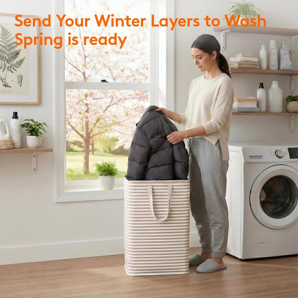 2 Pack Laundry Basket 80L Each, Collapsible Clothes Hamper with Reinforced Handles, Freestanding Waterproof Design