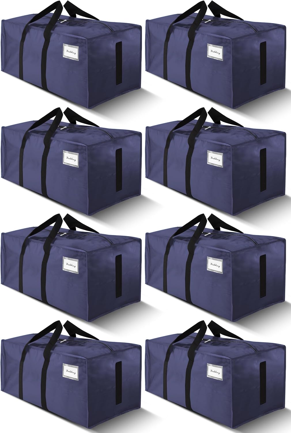 8 Pack 40 Gal Large Strong Moving Bags with Zippers & Carrying Handles - Water-Resistant - Heavy Duty Storage Tote