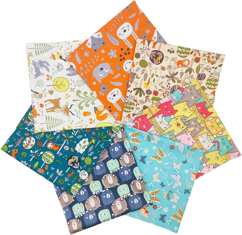 Fat Quarters Fabric Bundles, 7 Pcs 100% Cotton 19.69” x 19.69” (50cmx50cm) Precut Quilting Fabric Squares Sheets for