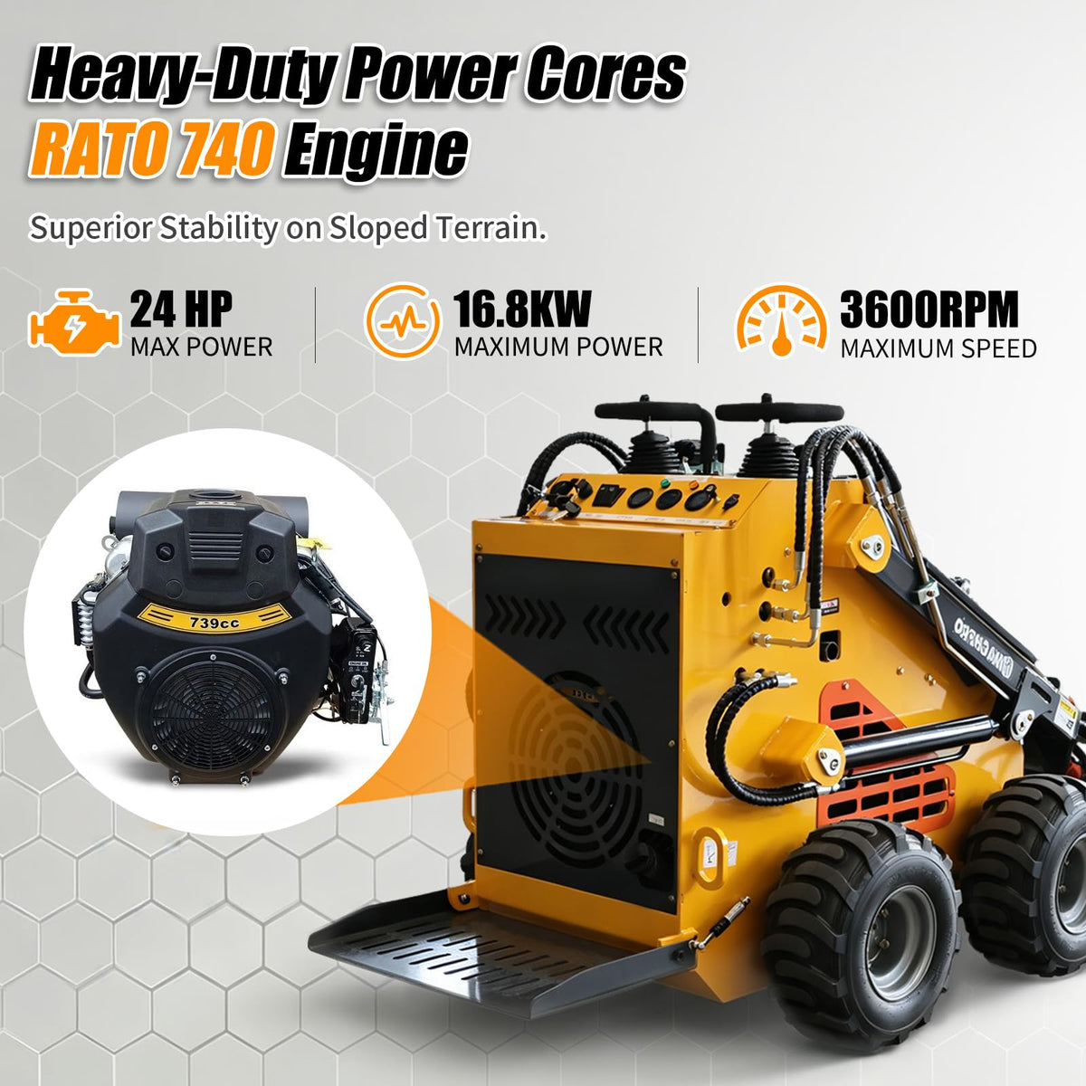 24HP Gas Powered Stand On Mini Skid Steer Compact Wheel Loader