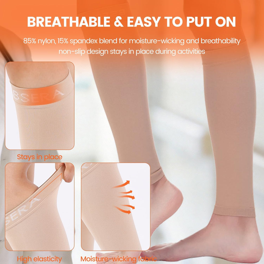 Calf Compression Sleeve Women, 2 Pairs 20-30mmHg Footless Compression Socks for Swelling Shin Splints Varicose Veins