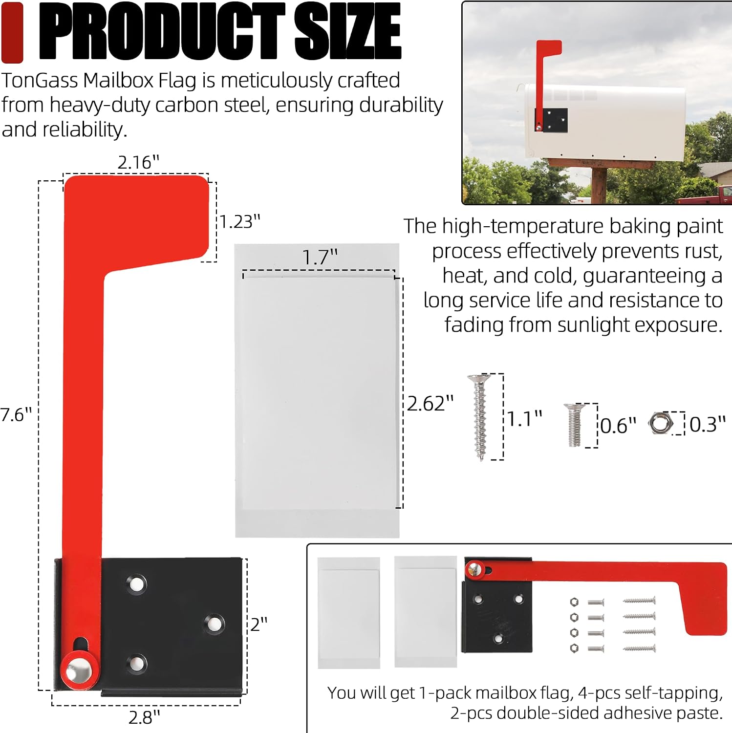 Mailbox Flag Replacement Kit for Wall-Mount and Post-Mount Mailbox | Red Metal Mailbox Flag with 4 Self-Tapping